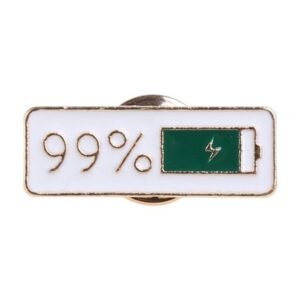 99 percent battery enamel pin with gold-toned metal edges and green enamel filling.
