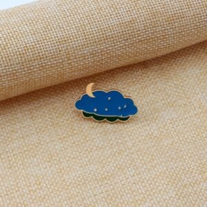 Midnight sky metal pin featuring a gold crescent moon and stars.
