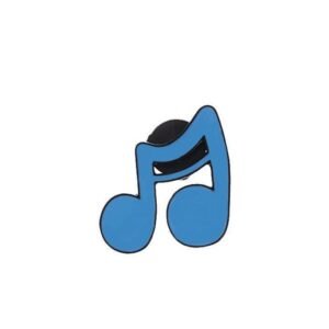 Kawaii blue music note pin with a bold black outline for musicians and music lovers.
