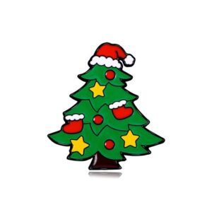 Christmas tree enamel pin with a Santa hat and festive decorations.