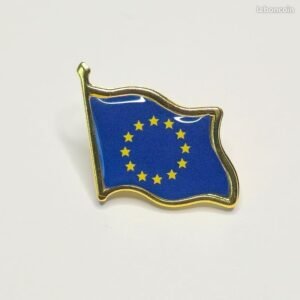 European Union flag enamel pin with gold trim.