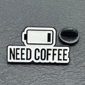 Need coffee battery enamel pin in black and white.