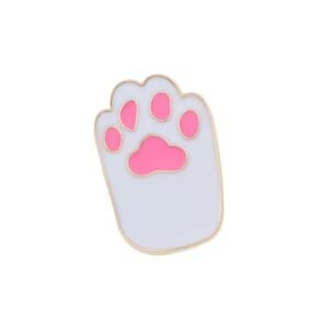 White animal paw print enamel pin with vibrant pink "toe beans" and gold-plated borders.