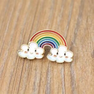 Rainbow clouds enamel pin featuring two cute smiling clouds.