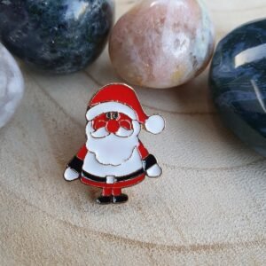 Cute enamel pins of Santa Claus for festive holiday jackets and backpack decoration.