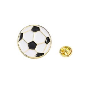Football enamel pin featuring a traditional pentagon pattern with gold metal trim and a matching butterfly clasp.