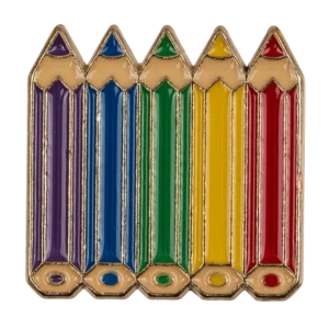 Rainbow pencils enamel pin – five coloured pencils in rainbow colours side by side hard enamel badge gold base