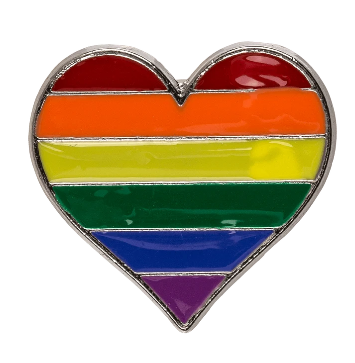 Spilla “Rainbow Heart Pride” – cuore arcobaleno a sei colori con cornice argentata, in smalto duro