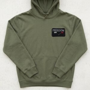Freedom patch on an olive hoodie