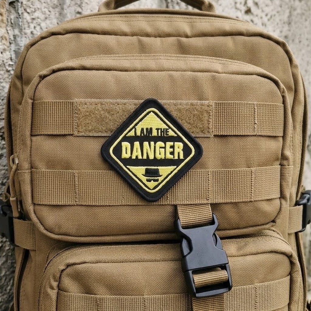 I Am The Danger patch on a coyote tactical backpack
