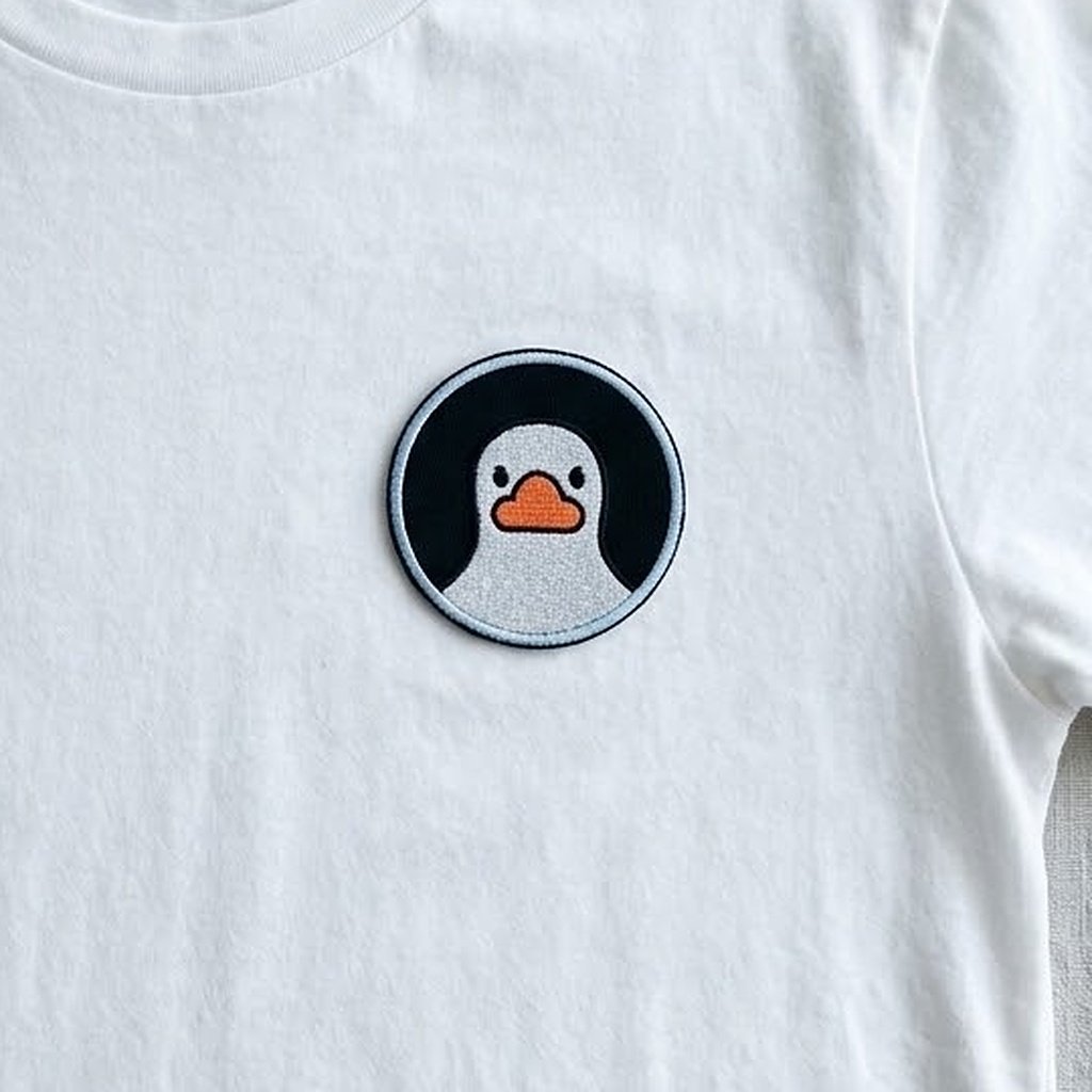 Staring goose patch on a white t-shirt